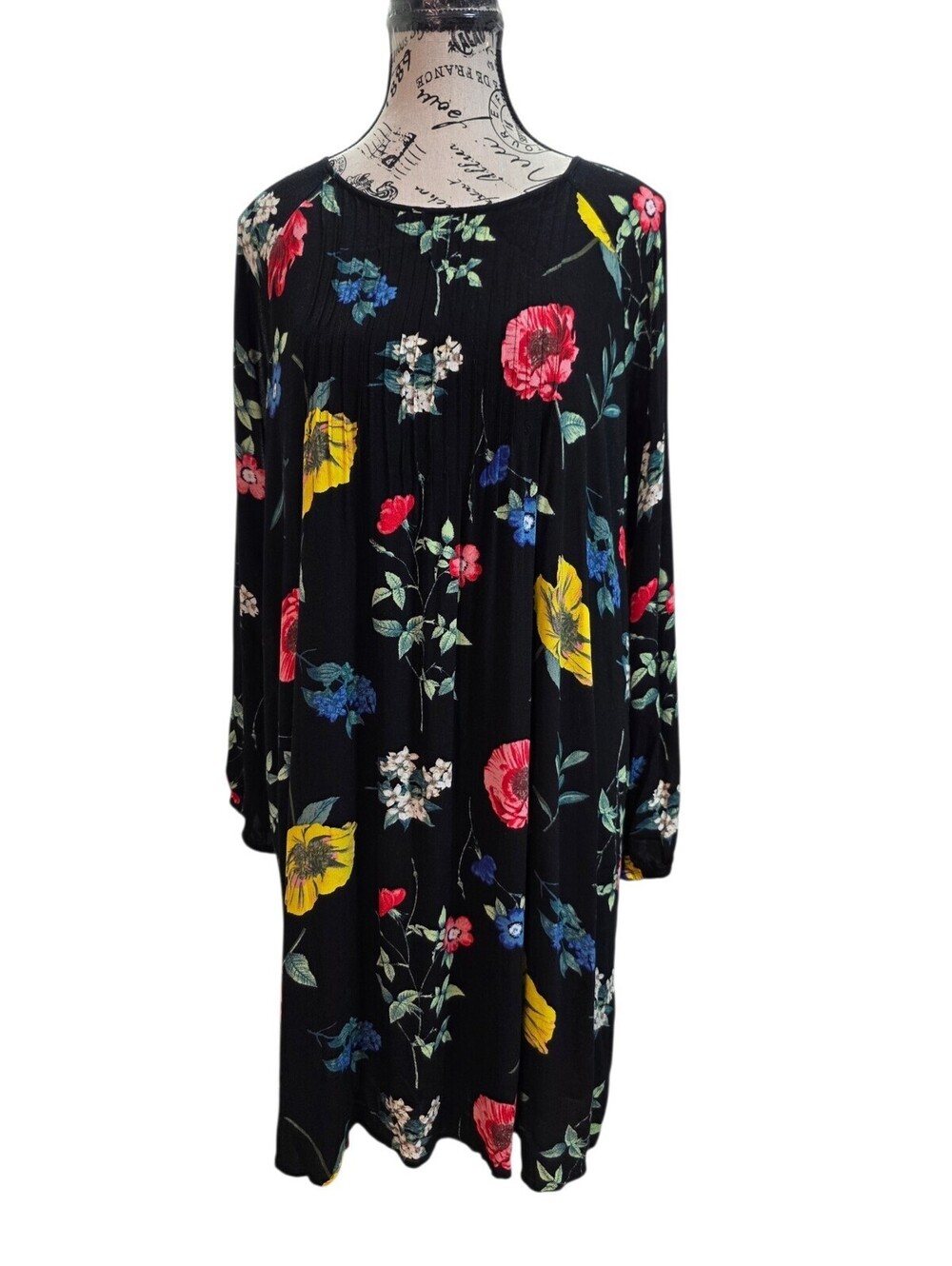 Old Navy XL Floral Pintuck Shift Dress Long Sleeve Drop Shoulder Prairie Women's